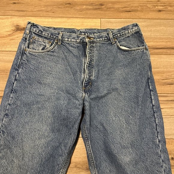 Men's Carhartt Fleece Lined Jeans SZ 42 x 32 VTG USA Made Denim Blue B155 DST - Picture 2 of 12